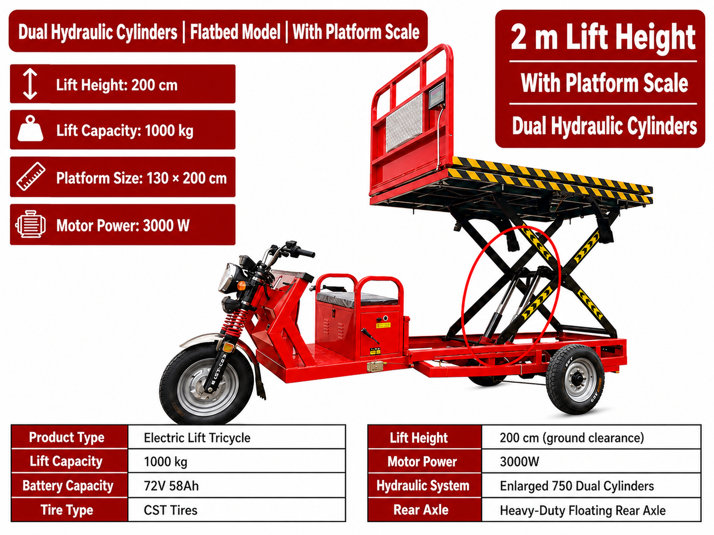 Electric Lift Tricycle with Dual Hydraulic Platform