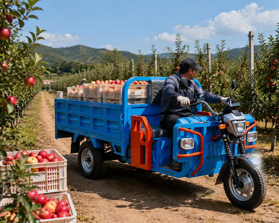 Electric Utility Vehicle for Orchard Row Transport and Harvest Crew Support