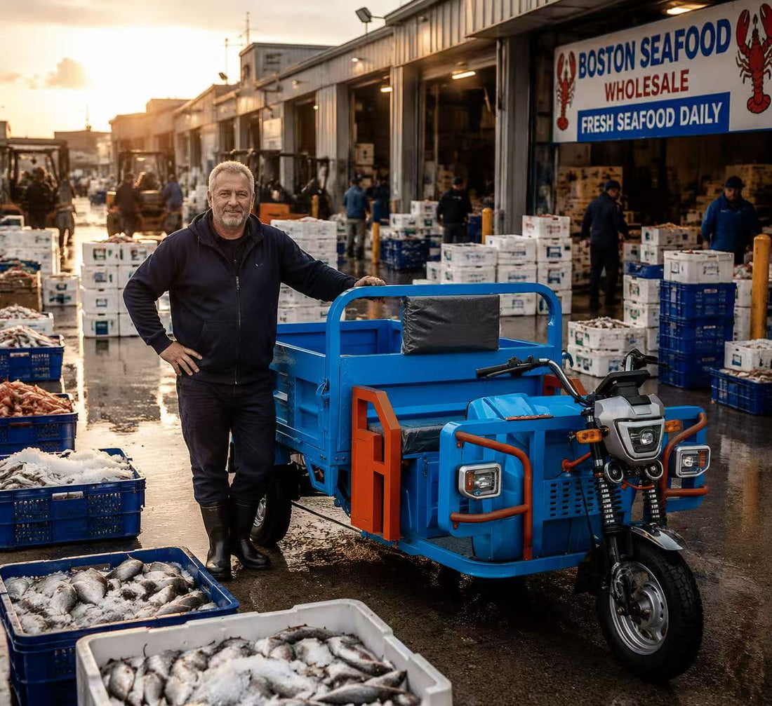 affordable hauling trike,seafood vendor cart,low‑cost utility vehicle,compact market transport