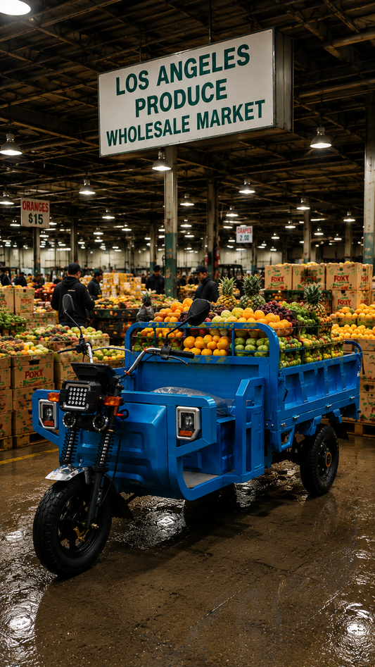 Produce Wholesale Market, Fresh Produce Distribution, Terminal Market, Cross-Docking, Material Handling Equipment, Electric Work Trike, Forklift Alternative, Cold Chain Logistics, Inside Delivery, Utility Vehicle