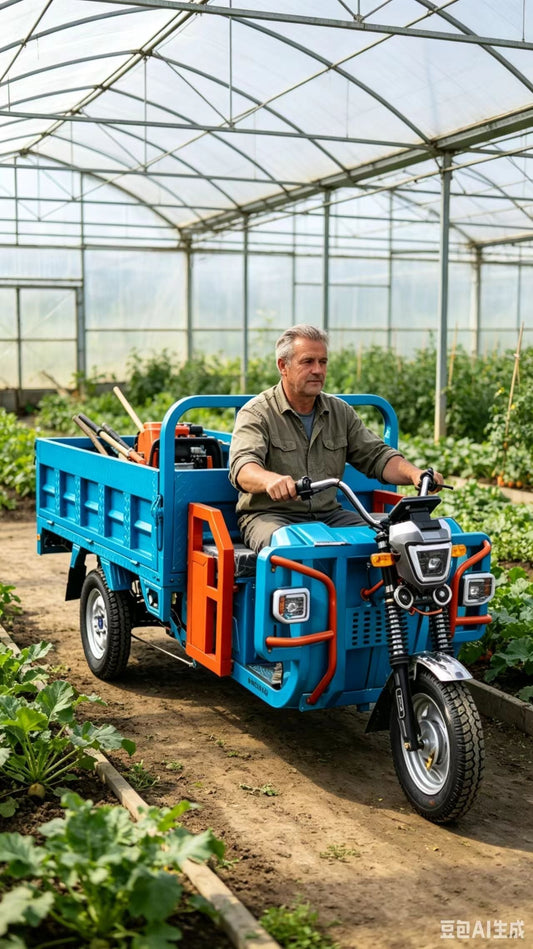 Electric utility vehicle transporting vegetables inside greenhouse environment