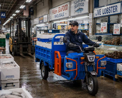 LMRGE Electric Trike, Forklift Alternative, Pallet Jack, Wholesale Produce Market, Material Handling Equipment, Cross-Docking, Cold Chain Logistics, Terminal Market, Warehouse Efficiency