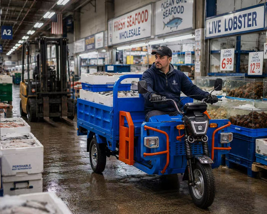 LMRGE Electric Trike, Forklift Alternative, Pallet Jack, Wholesale Produce Market, Material Handling Equipment, Cross-Docking, Cold Chain Logistics, Terminal Market, Warehouse Efficiency