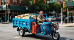 Electric utility cargo tricycle used for last-mile urban logistics and delivery operations