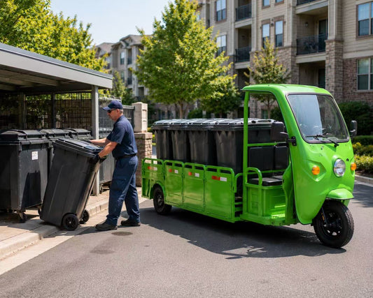 Best Vehicle for Long-Driveway Waste Hauling  Compare trash can attachments, UTVs, and electric cleaning trikes for property waste collection and grounds maintenance.