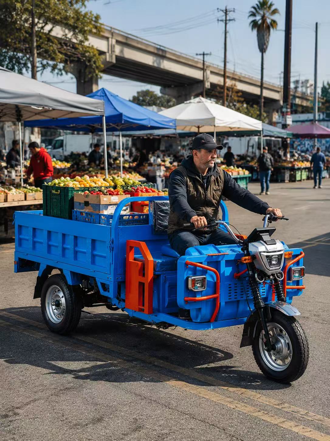 farm utility vehicle, produce transport trike, farmers market hauling trike, weekend vendor cargo trike, farm‑to‑market electric tricycle