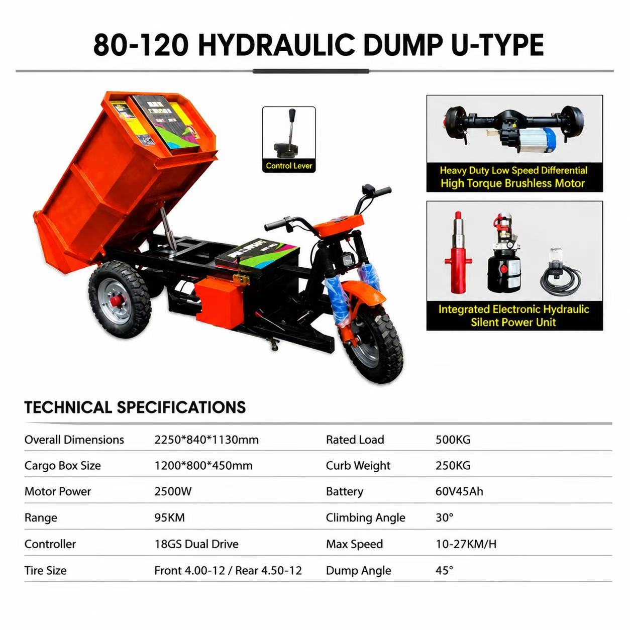 Cargo-dump electric tricycle