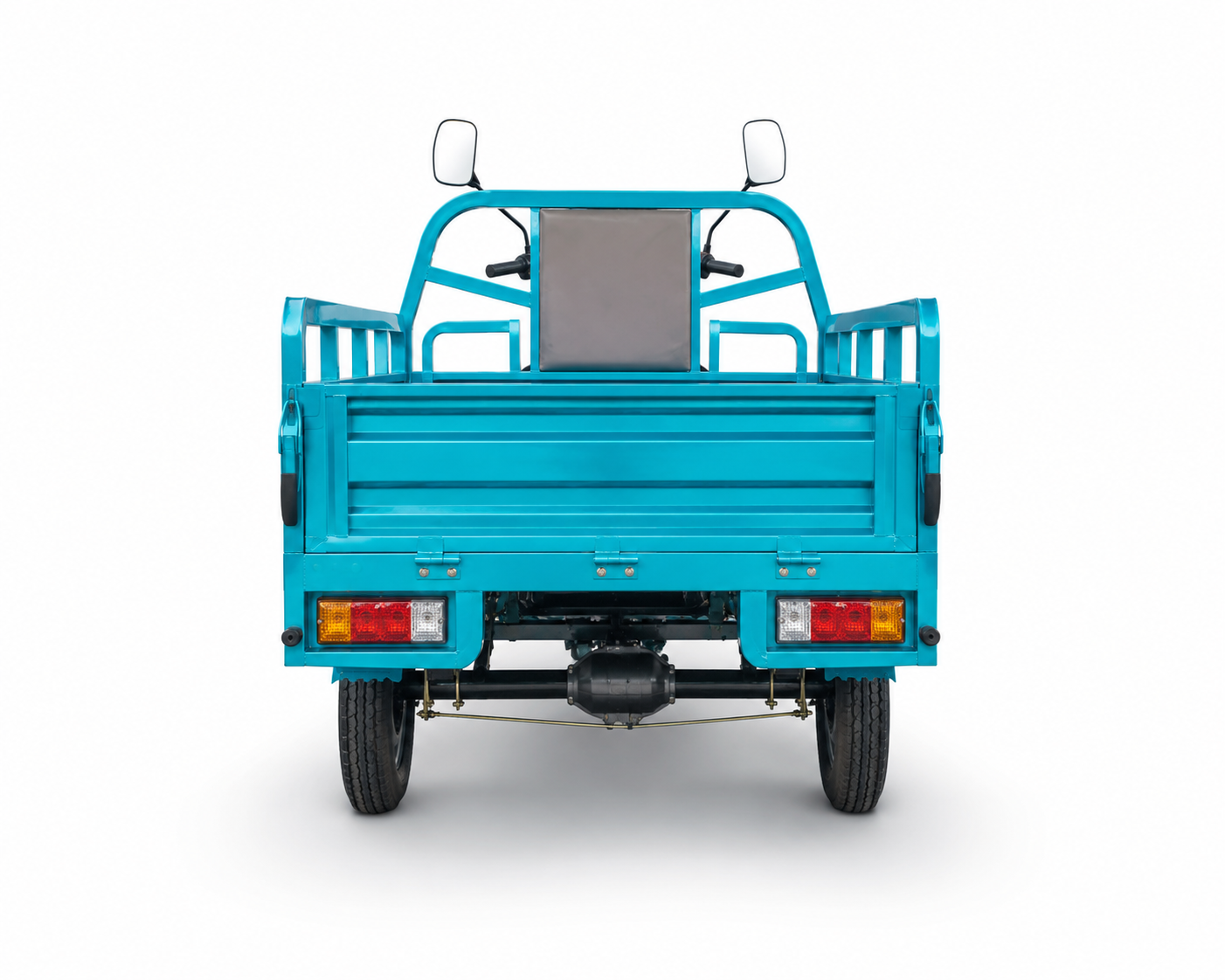 Rear view of blue electric cargo trike