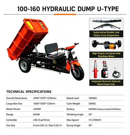 Cargo-dump electric tricycle