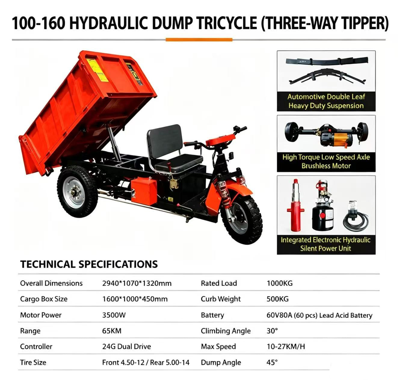 Cargo-dump electric tricycle