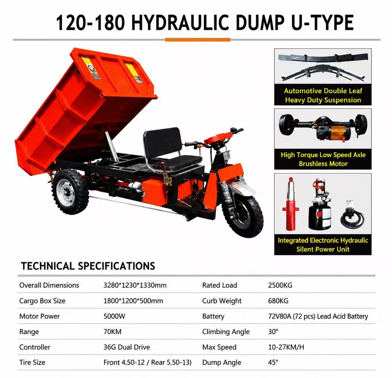 Cargo-dump electric tricycle